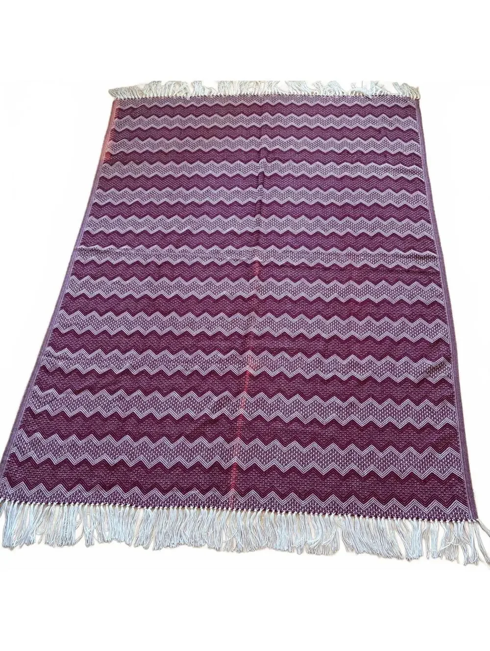 Bolivia Alpaca Wool Throw Blanket Fringe Chevron Knit Red 53